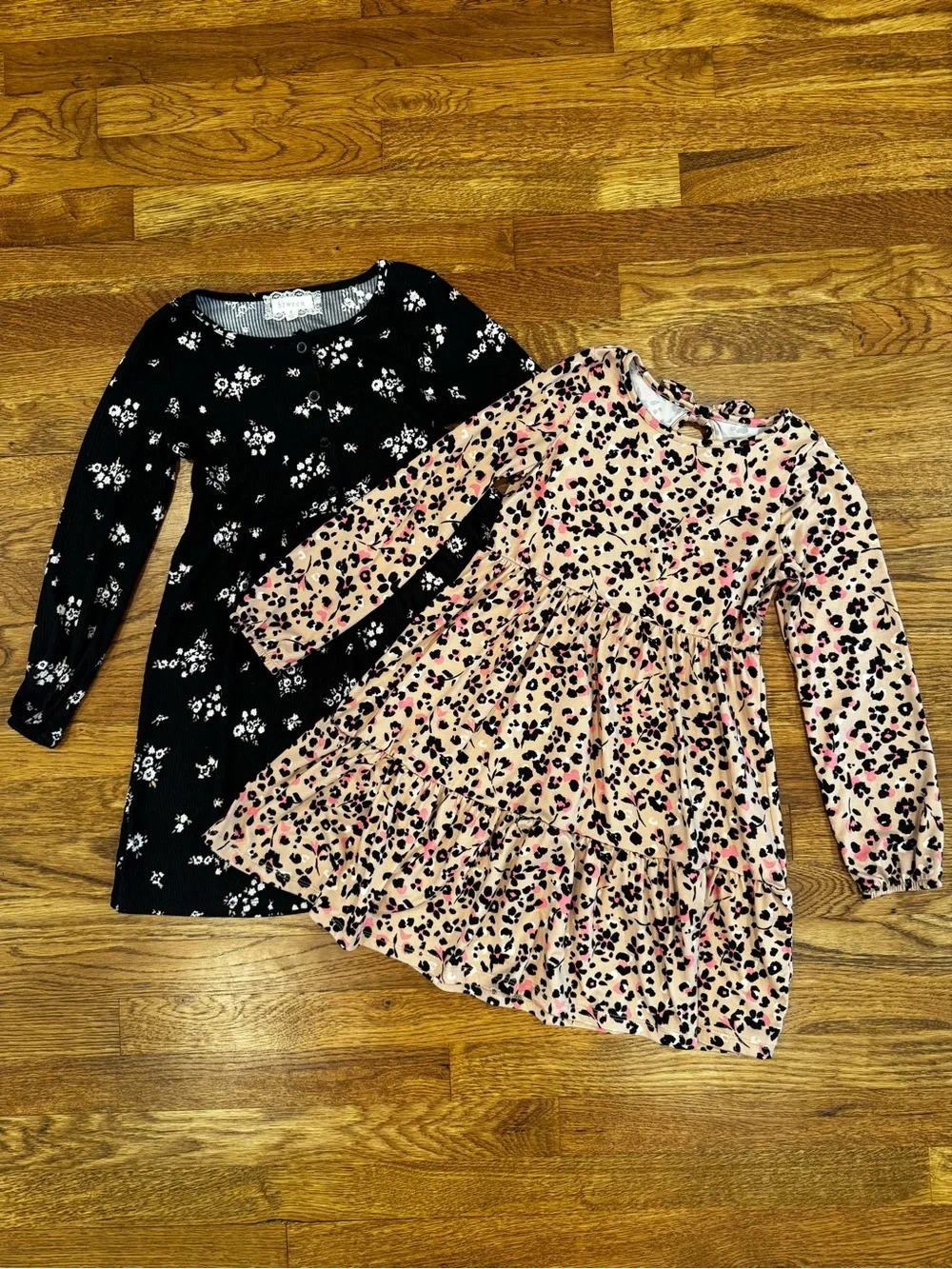 NWOT Btween Bundle of 2 Black Floral & Pink Leopard Long-Sleeve Dresses - Size 8